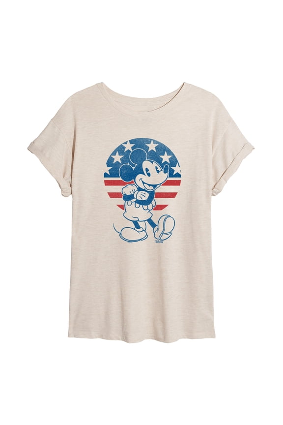 - Mickey USA Flag Circle - Juniors Oversized Graphic T-Shirt
