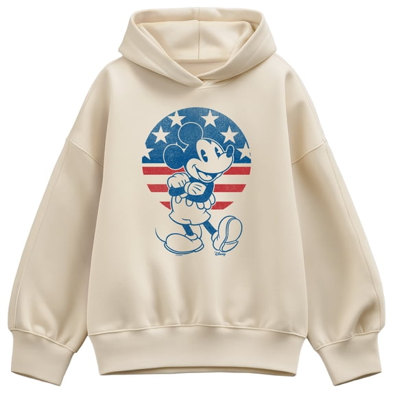 Disney - Mickey USA Flag Circle - Women's Oversized Fleece Hoodie Sweatshirt