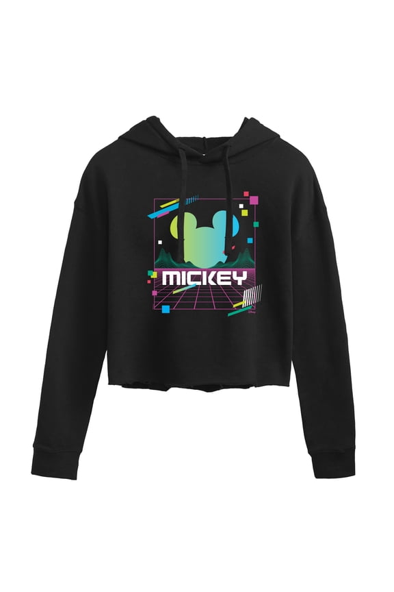 - Mickey Vaporwave Sunset Cropped Graphic Hoodie