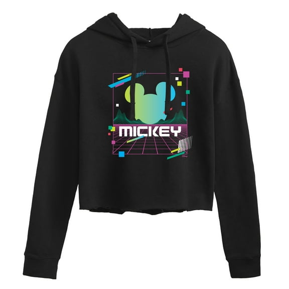 Disney - Mickey Vaporwave Sunset - Juniors Cropped Pullover Hoodie