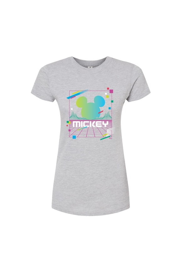 - Mickey Vaporwave Sunset - Juniors Fitted Graphic T-Shirt
