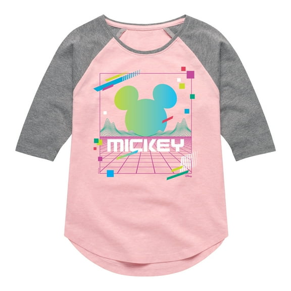 Disney - Mickey Vaporwave Sunset - Toddler & Youth Girls Raglan Graphic T-Shirt