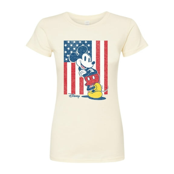 Disney - Mickey Vertical American Flag - Juniors Fitted Graphic T-Shirt