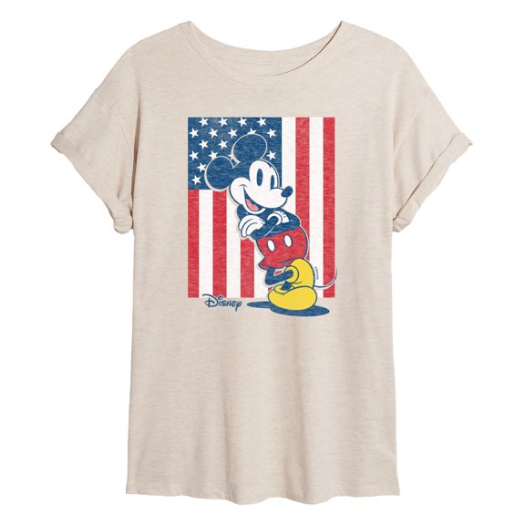 Disney - Mickey Vertical American Flag - Juniors Ideal Flowy Muscle T-Shirt