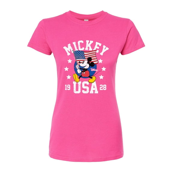 Disney - Mickey Waving Flag USA - Juniors Fitted Graphic T-Shirt