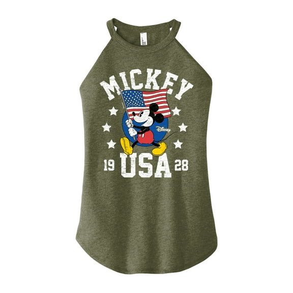 Disney - Mickey Waving Flag USA - Juniors High Neck Tank Top