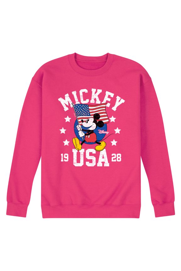- Mickey Waving Flag USA - Men's Crew Neck Fleece Pullover