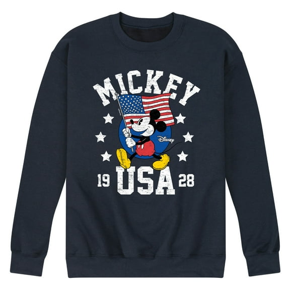 Disney - Mickey Waving Flag USA - Men's Crew Neck Fleece Pullover
