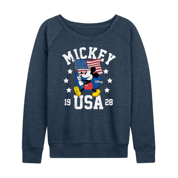 Disney - Mickey Waving Flag Usa - Women's Lightweight French Terry Long Sleeve Shirt