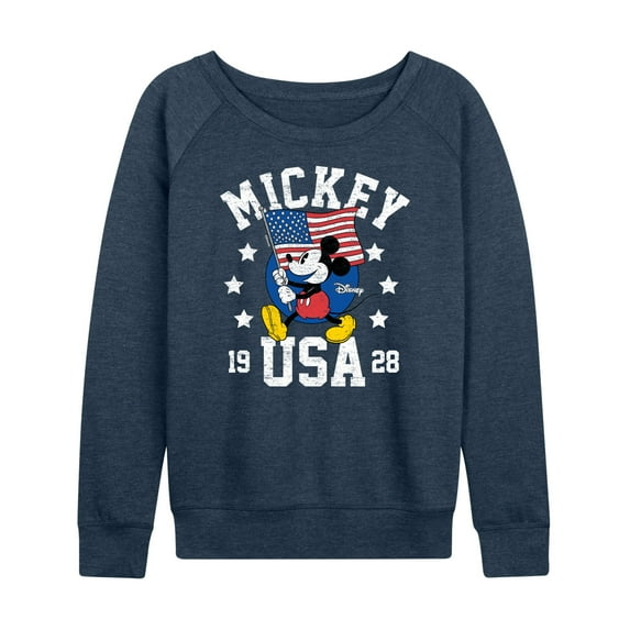 Disney - Mickey Waving Flag Usa - Women's Lightweight French Terry Long Sleeve Shirt