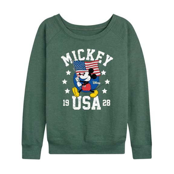 Disney - Mickey Waving Flag Usa - Women's Lightweight French Terry Long Sleeve Shirt