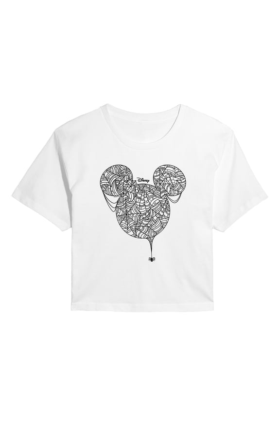 - Mickey Web Head - Juniors Cropped Graphic T-Shirt
