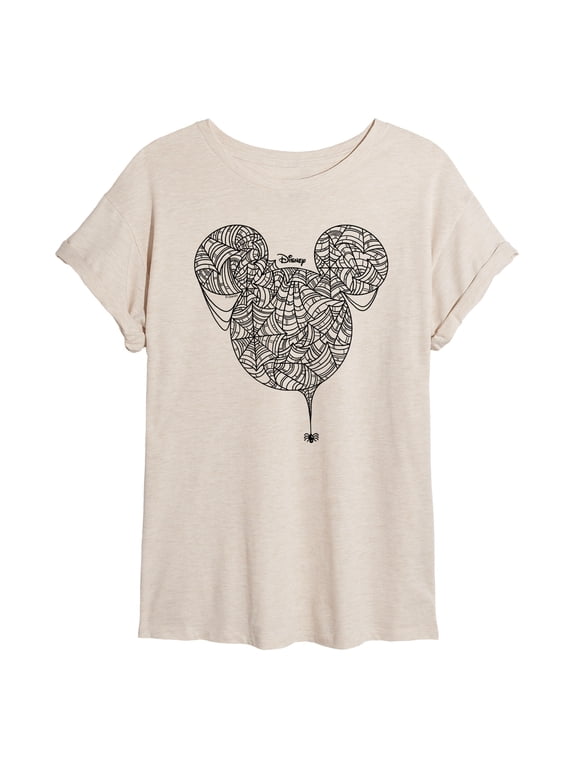 - Mickey Web Head - Juniors Oversized Graphic T-Shirt