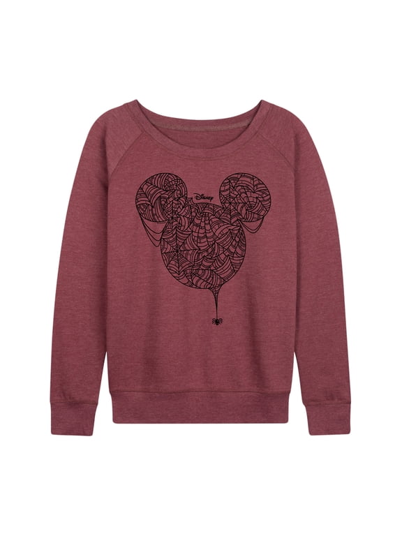 - Mickey Web Head Women's Lightweight French Terry Wide Neck Long Sleeve Graphic Shirt