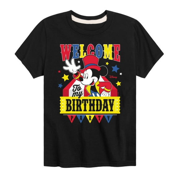 Disney - Mickey - Welcome To My Birthday Party - Youth Short Sleeve Graphic T-Shirt