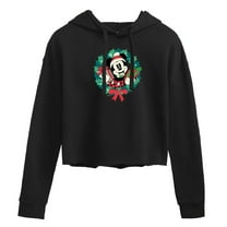 Disney - Mickey Wreath - Juniors Cropped Pullover Hoodie