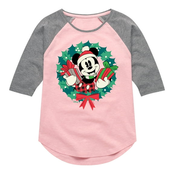 Disney - Mickey Wreath - Toddler & Youth Girls Raglan Graphic T-Shirt