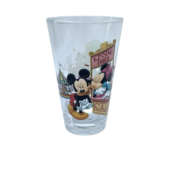 Disney Mickey and Friend Glass Cup - Mickey Minniesy Kissing Booth Glass Tumbler Clear Cup