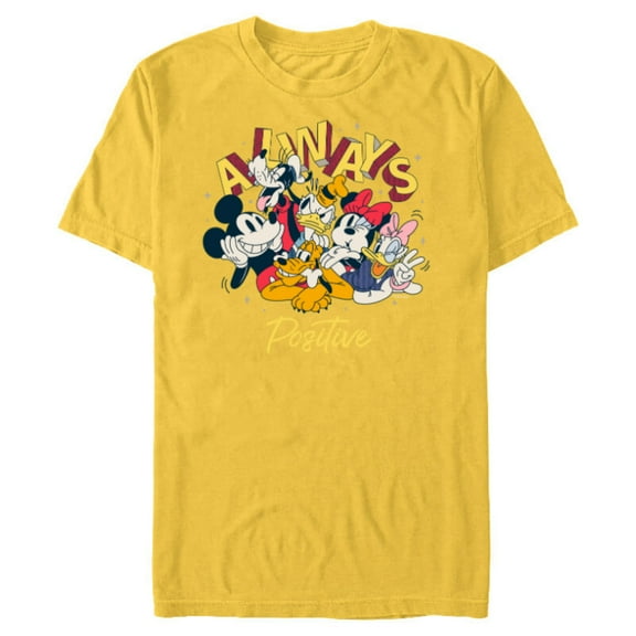 Disney Mickey and Friends Always Positive - Short Sleeve Blended T-Shirt for Adults - Customized-Yellow