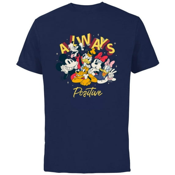 Disney Mickey and Friends Always Positive - Short Sleeve Cotton T-Shirt for Adults - Customized-Navy
