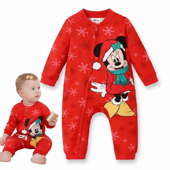 Disney Mickey and Friends Baby Jumpsuit Zip Up Design Christmas Character Prints Sizes 0-24 Months