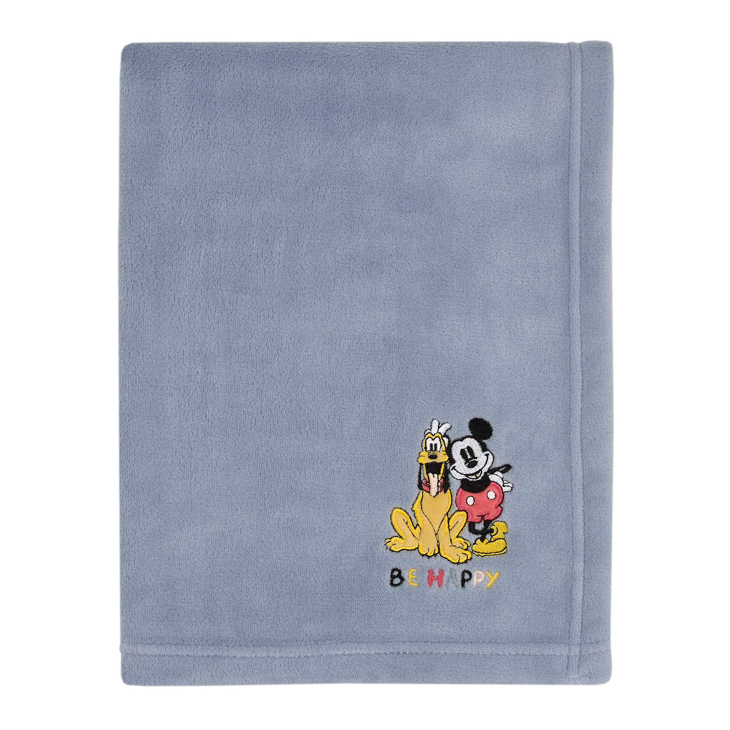 disney mickey and friends blue gold and red pluto and mickey mouse be happy super soft appliqued baby blanket