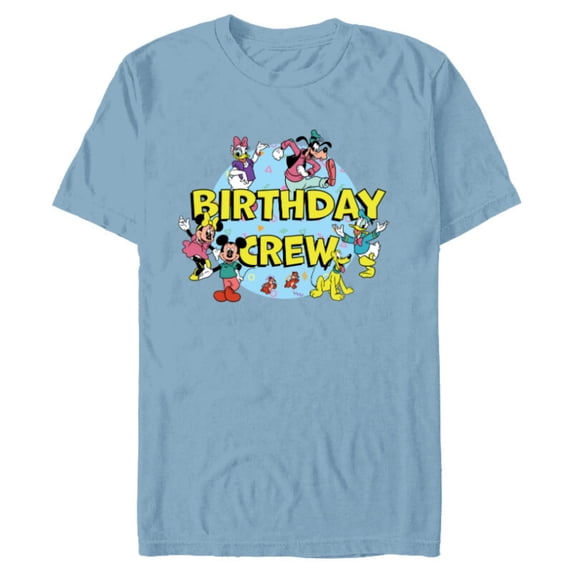 Disney Mickey and Friends Birthday Crew Party Matching - Short Sleeve Blended T-Shirt for Adults - Customized-Ocean Blue