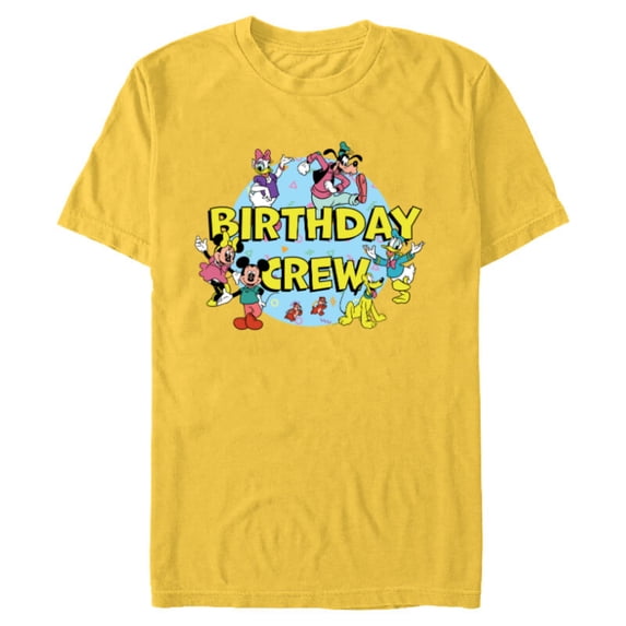 Disney Mickey and Friends Birthday Crew Party Matching - Short Sleeve Blended T-Shirt for Adults - Customized-Yellow