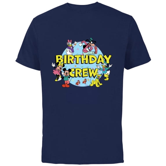 Disney Mickey and Friends Birthday Crew Party Matching - Short Sleeve Cotton T-Shirt for Adults - Customized-Navy