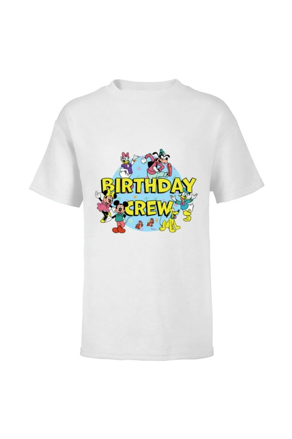 Mickey and Friends Birthday Crew Party Matching - Short Sleeve T-Shirt for Kids - Customized-White