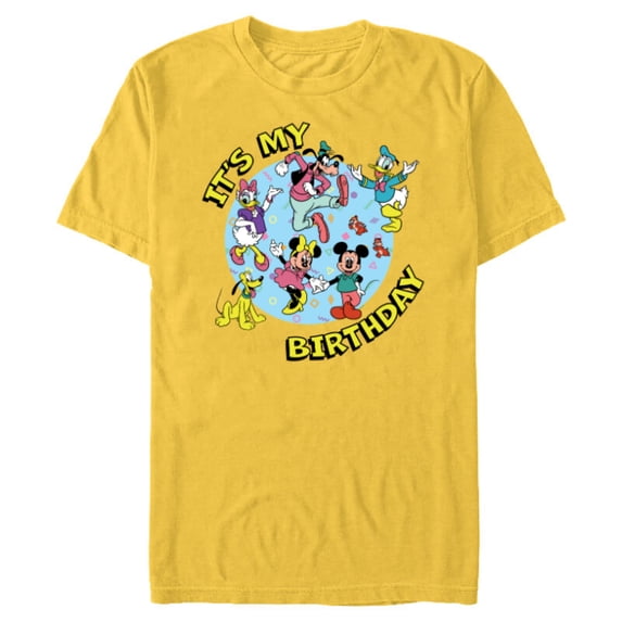 Disney Mickey and Friends Birthday Party It’s My Birthday - Short Sleeve Blended T-Shirt for Adults - Customized-Yellow