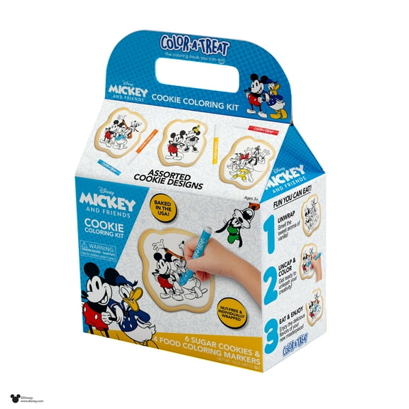 Disney Mickey and Friends Cookie Coloring Kit by Color-a-Treat, 12oz, 6 Sugar Cookies and 4 Food Coloring Markers