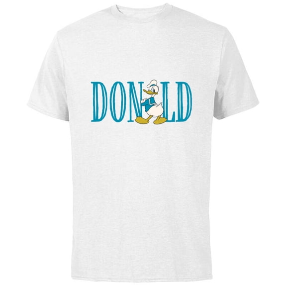 Disney Mickey and Friends Donald Duck Lettering Classic - Short Sleeve Cotton T-Shirt for Adults - Customized-White