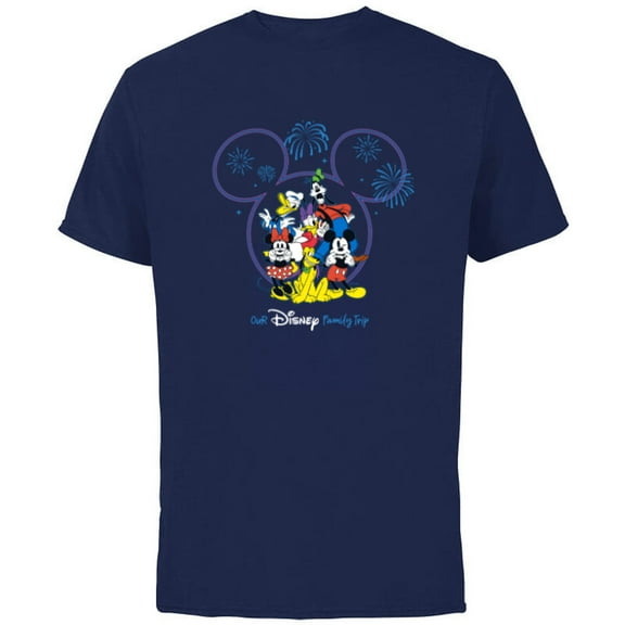 Disney Mickey and Friends Fireworks Our Disney Family Trip - Short Sleeve Cotton T-Shirt for Adults - Customized-Navy