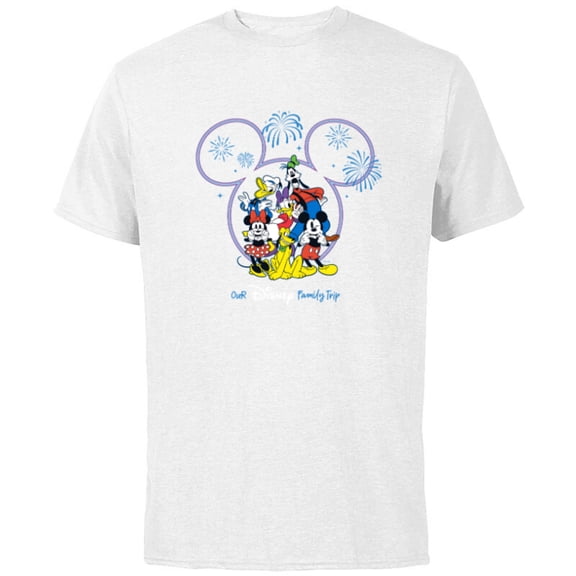 Disney Mickey and Friends Fireworks Our Disney Family Trip - Short Sleeve Cotton T-Shirt for Adults - Customized-White