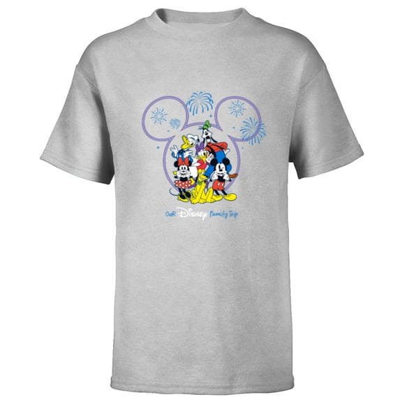 Disney Mickey and Friends Fireworks Our Disney Family Trip - Short Sleeve T-Shirt for Kids - Customized-Athletic Heather