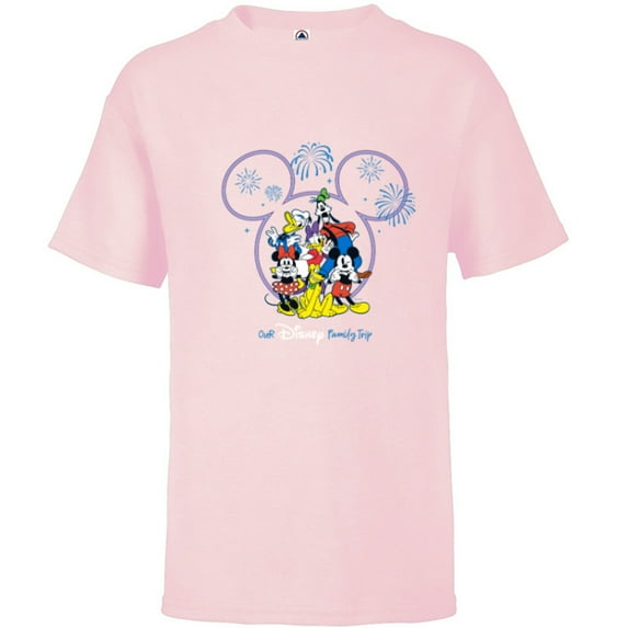 Disney Mickey and Friends Fireworks Our Disney Family Trip - Short Sleeve T-Shirt for Kids - Customized-Soft Pink