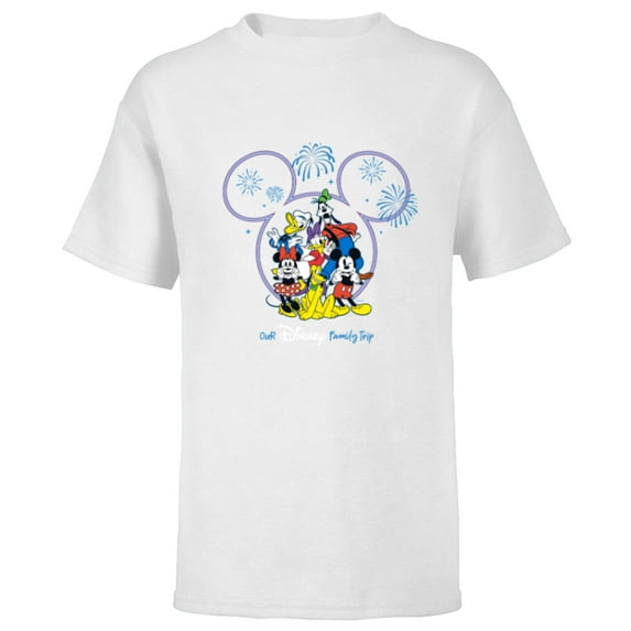 Disney Mickey and Friends Fireworks Our Disney Family Trip - Short Sleeve T-Shirt for Kids - Customized-White