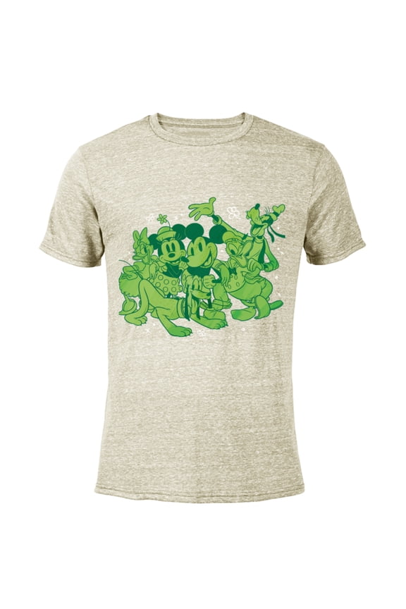 Mickey and Friends Green St. Patrick’s Day - Short Sleeve Blended T-Shirt for Adults - Customized-Yellow