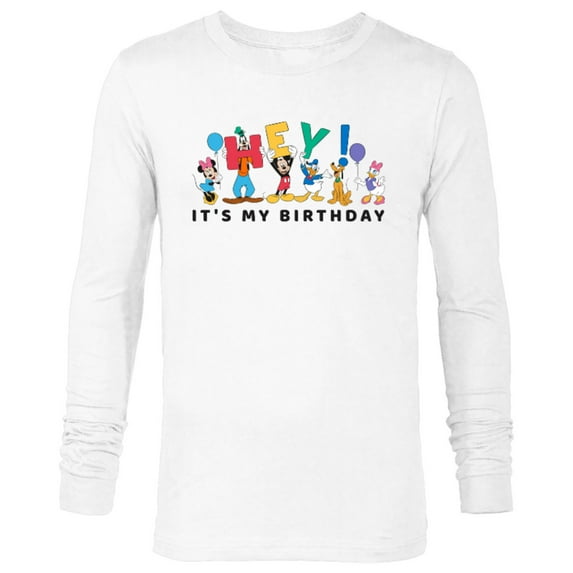 Disney Mickey and Friends Hey It's My Birthday - Long Sleeve T-Shirt for Men -Customized-White