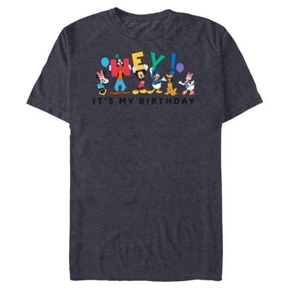 Disney Mickey and Friends Hey It's My Birthday - Short Sleeve Blended T-Shirt for Adults -Customized-Navy Heather