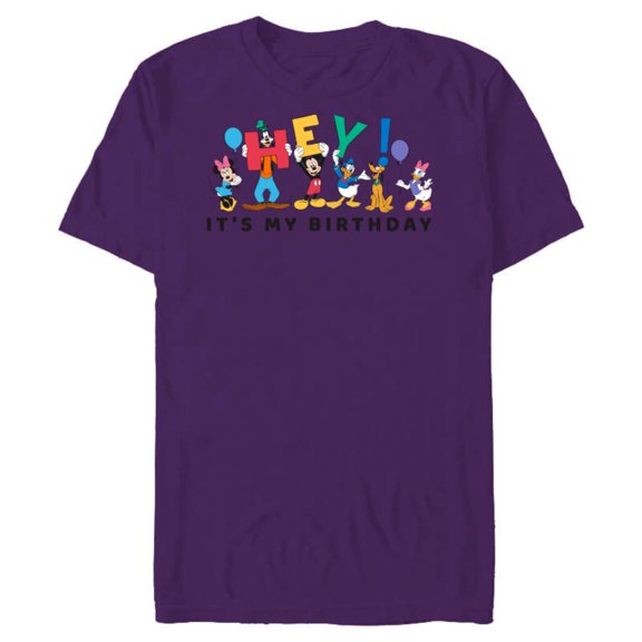 Disney Mickey and Friends Hey It's My Birthday - Short Sleeve Blended T-Shirt for Adults -Customized-Purple