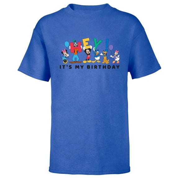 Disney Mickey and Friends Hey It's My Birthday - Short Sleeve T-Shirt for Kids -Customized-Royal