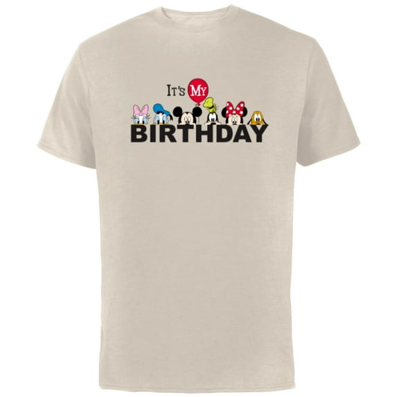Disney Mickey and Friends It's My Birthday - Short Sleeve Cotton T-Shirt for Adults -Customized-Natural