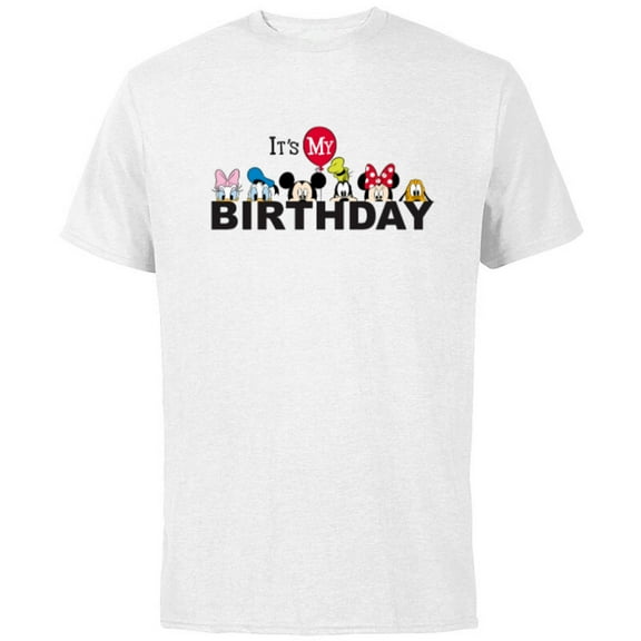 Disney Mickey and Friends It's My Birthday - Short Sleeve Cotton T-Shirt for Adults -Customized-White