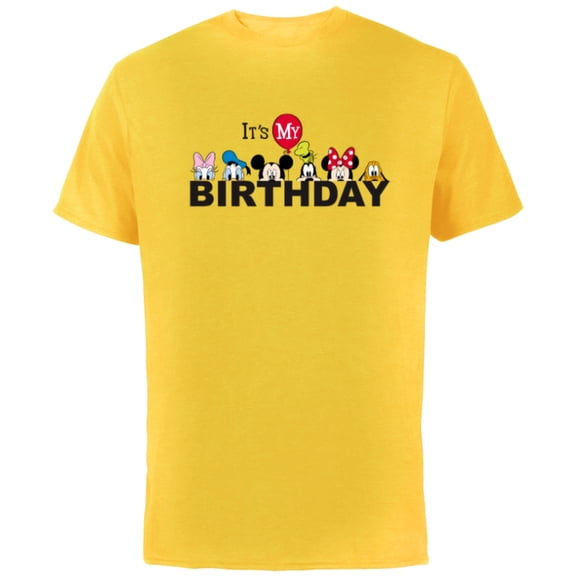 Disney Mickey and Friends It's My Birthday - Short Sleeve Cotton T-Shirt for Adults -Customized-Yellow