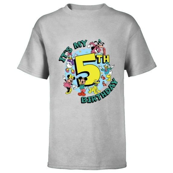 Disney Mickey and Friends It’s My Fifth 5th Birthday - Short Sleeve T-Shirt for Kids - Customized-Athletic Heather