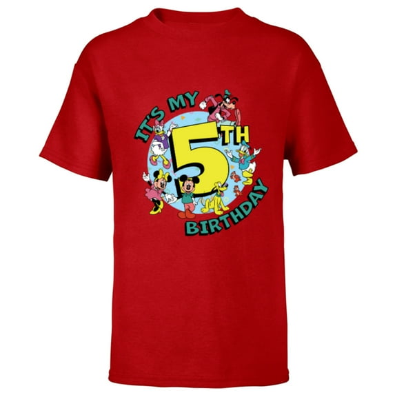 Disney Mickey and Friends It’s My Fifth 5th Birthday - Short Sleeve T-Shirt for Kids - Customized-Red