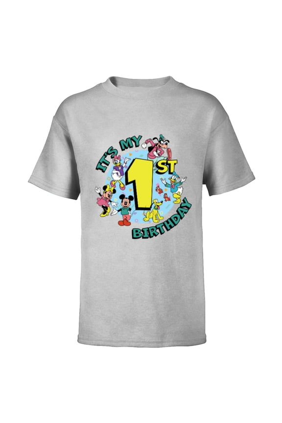 Mickey and Friends It’s My First 1st Birthday - Short Sleeve T-Shirt for Kids - Customized-Athletic Heather
