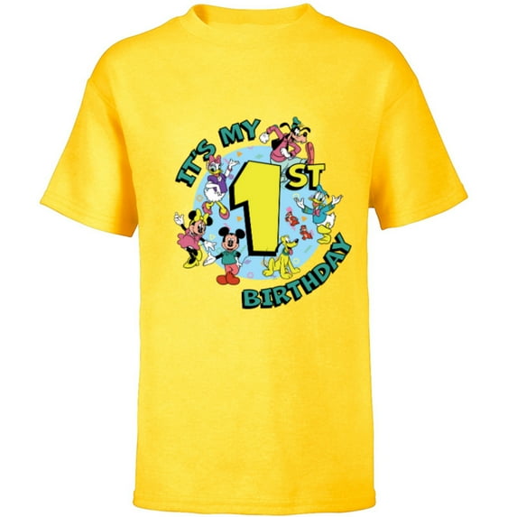 Disney Mickey and Friends It’s My First 1st Birthday - Short Sleeve T-Shirt for Kids - Customized-Yellow